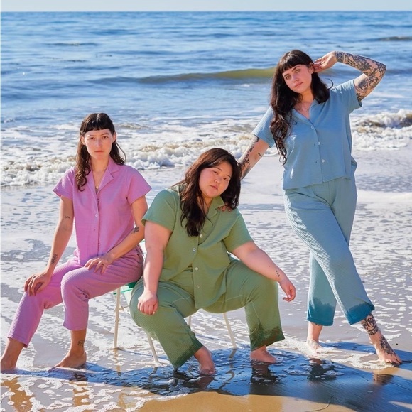 BIG BUD PRESS Baby Blue Honeycomb Textured Cotton High Rise Pull On Easy Pants L - Picture 1 of 6